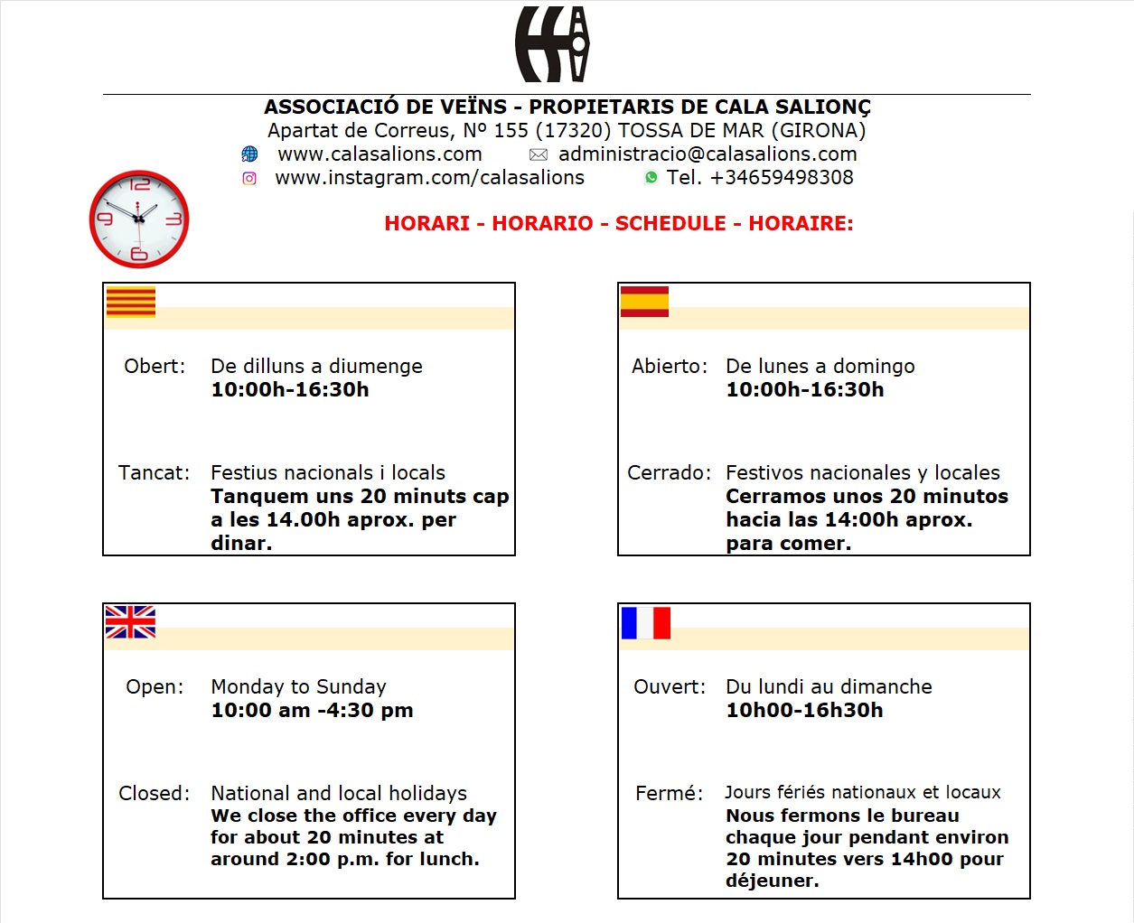20260401 horari oficina estiu quatre idiomes